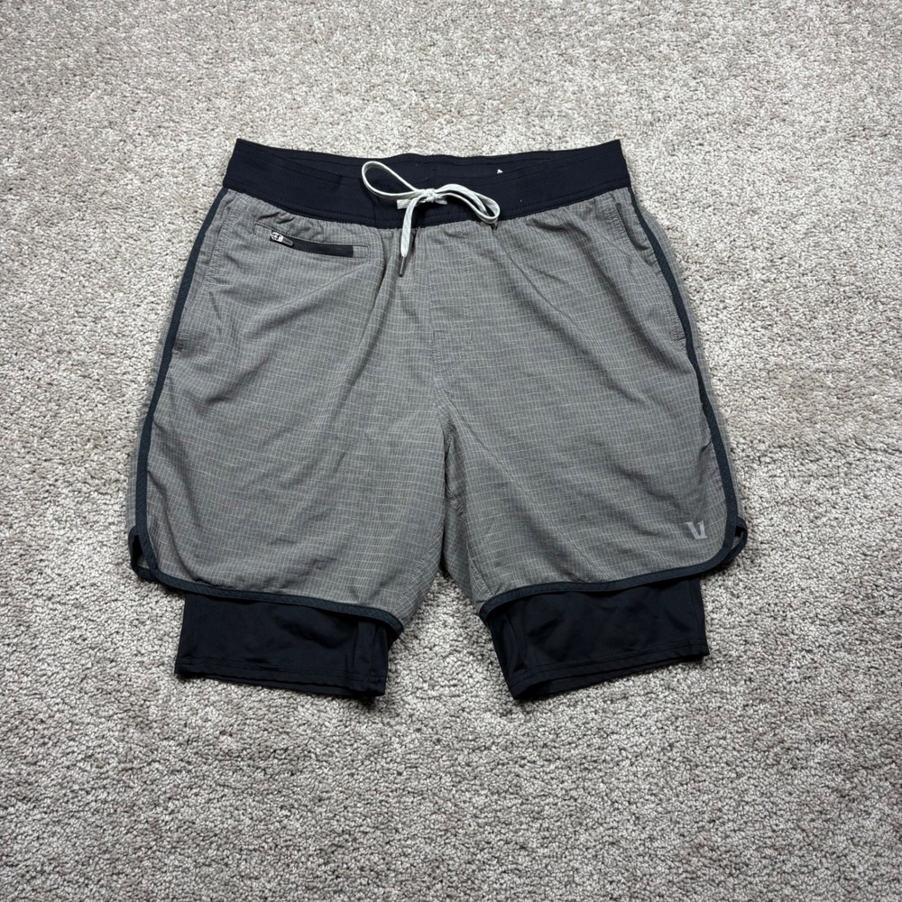 Vuori Stockton Short Lined V346 Mens Medium Gray Grid 2-in-1 Athletic Running